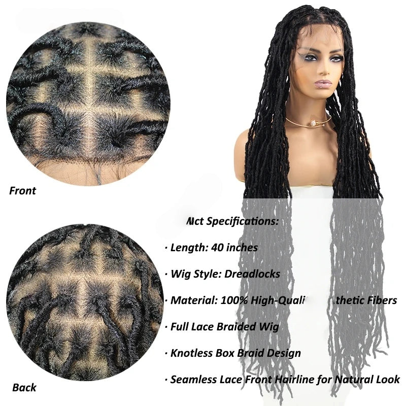 40" Dreadlock Wig Synthetic Full Lace Braided Wigs For Women Box Braids Wig Locs Braid Wig