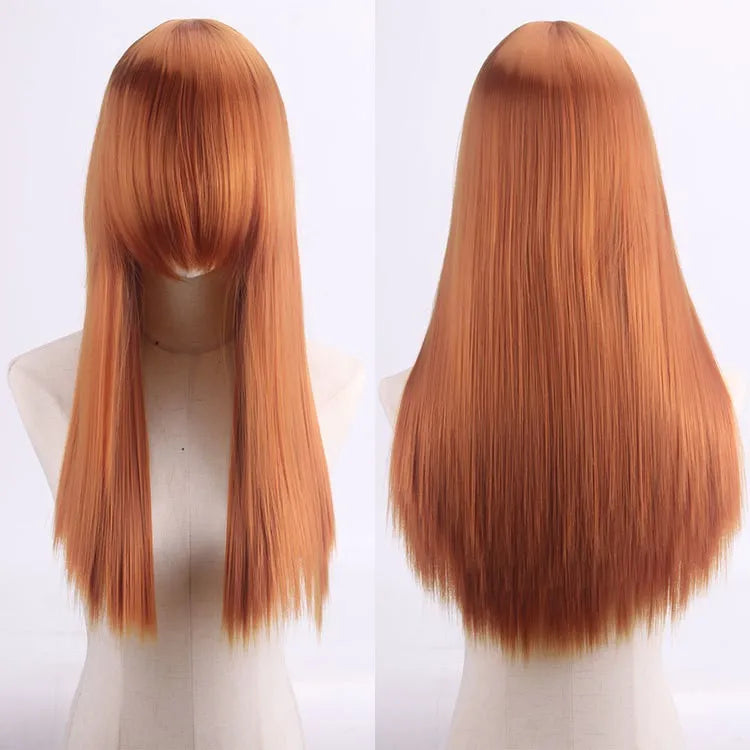 Cosplay Synthetic Wig 60cm Long Straight Curly Hairpiece Thickened High Temp Fiber Rainbow Color Rose Cap Party Halloween