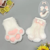Hand-made Realistic Fluffy Fox Ear Headwear Faux Fur Wolf  Tail Plush Cat Claw Gloves Lolita Anime Exhibition Cosplay Props