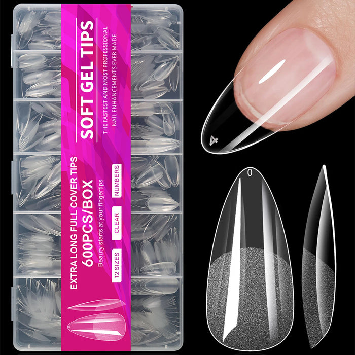 600PCS Short Almond Soft Gel Nail Tips Full Cover – Press On False Nail Tips for Acrylic Nails