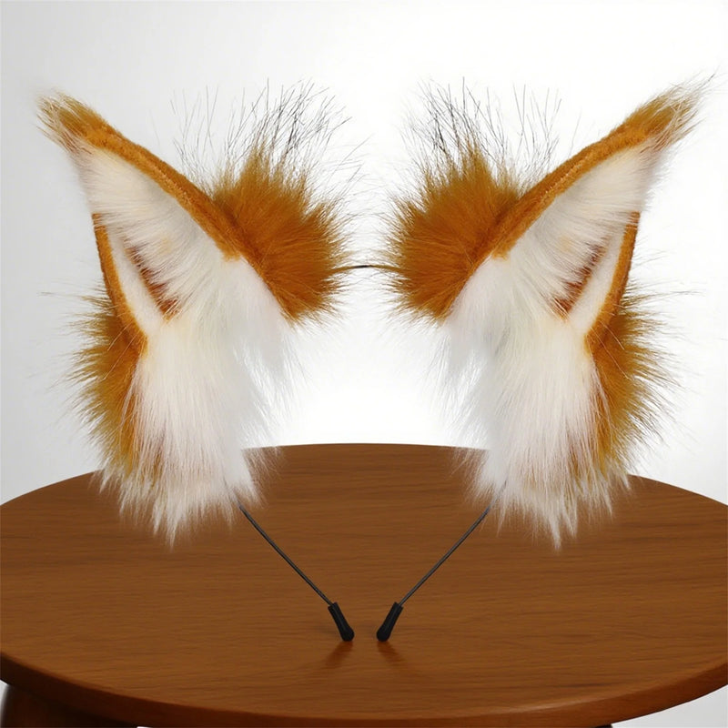 Fluffy Fox Ears Headband – Orange & White Furry Animal Costume Accessory for Cosplay & Halloween Dress Up