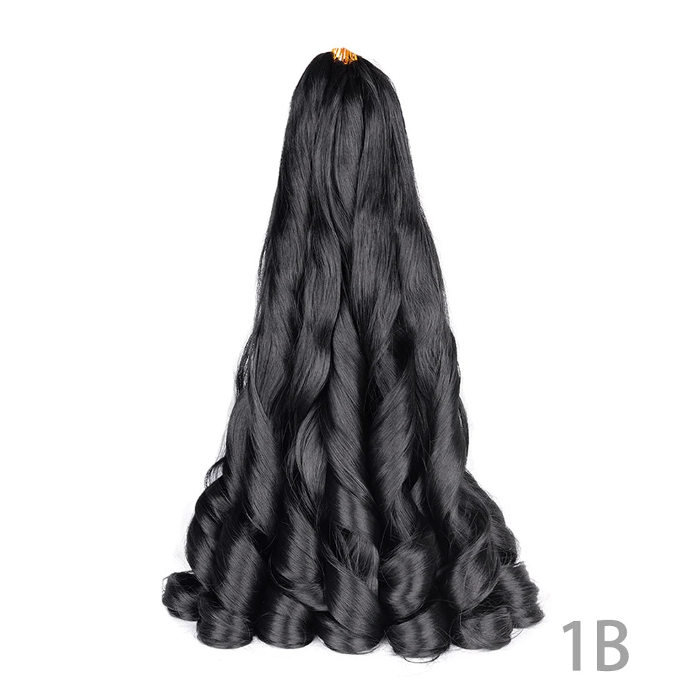 1B/Pink 24" Synthetic French Curly Braiding Hair Pre Stretched Loose Wavy Spiral Curl Crochet Braids Hair Extensions for Women