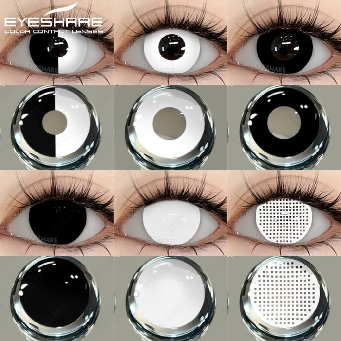 EYESHARE 1Pair Halloween Contacts Lenses Color Contact Lenses for Eyes Yearly Anime Lens Cosplay Contacts White Mesh Blind Lens