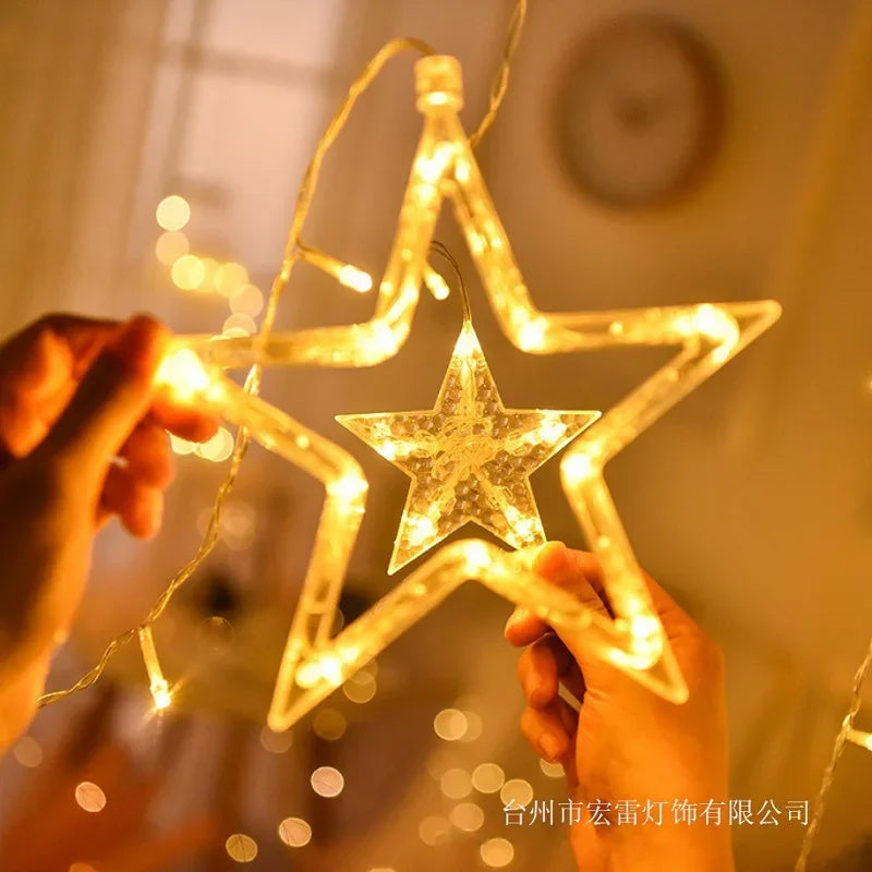 Led Fairy Curtain Lights Moon Stars of String Light with Remote Indoor Outdoor Decorative Christmas Twinkle lamp for Bedroom