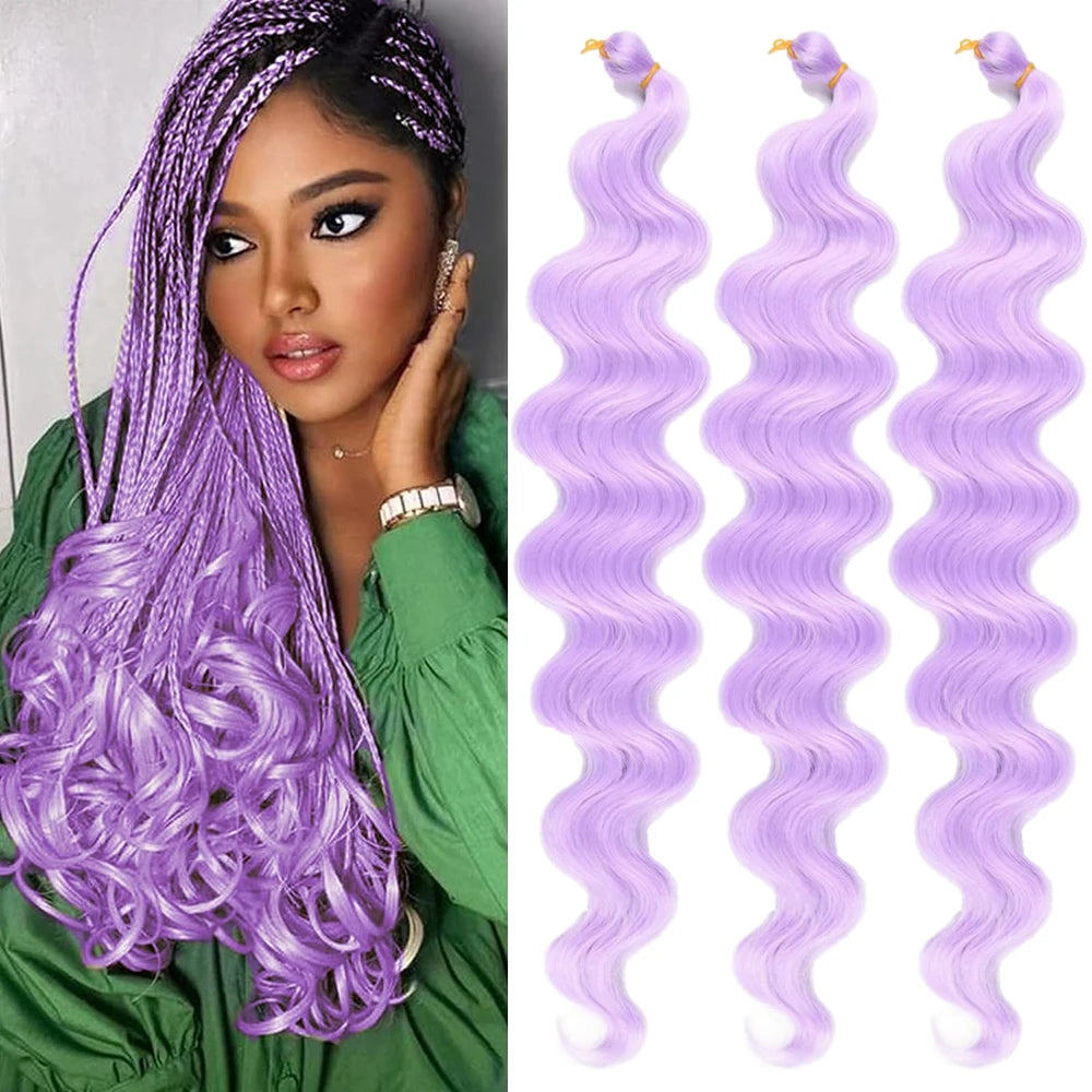 24 Inch Body Wave Braiding Hair French Curl for Goddess Box Braids Crochet Hair Braids Synthetic Hair Extensions（3pcs，T30#）