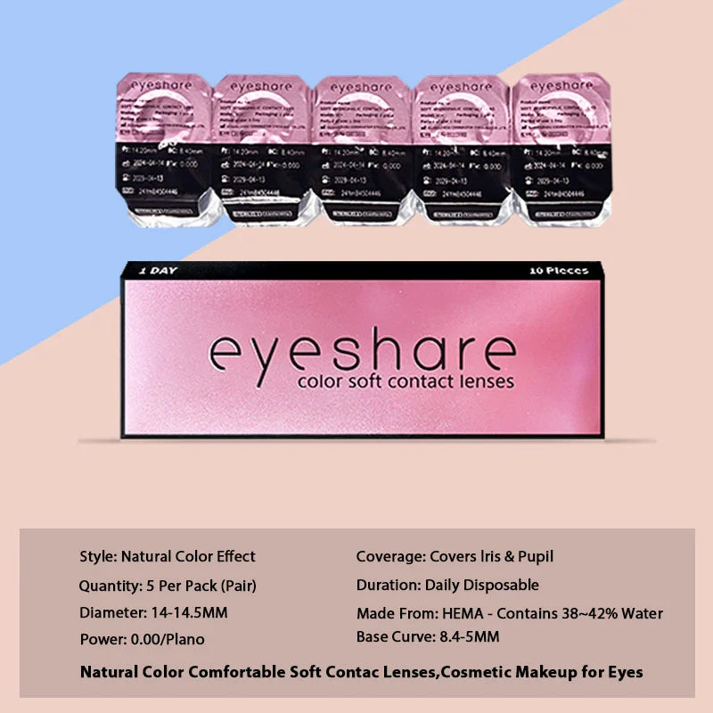 EYESHARE 5 Pairs Daily New Color Contact Lenses for Eyes 42% High Water Content 1 Day Lens Comfortable to Wear Daily Disposable
