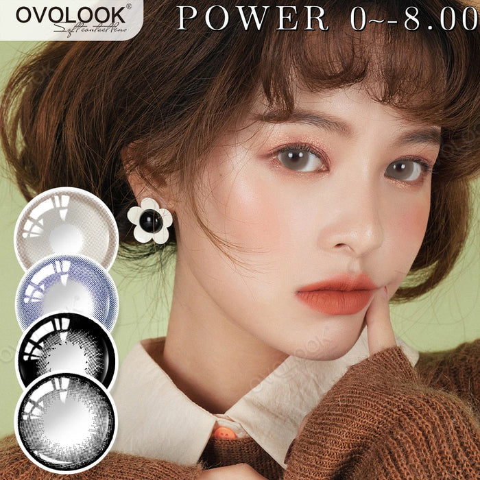 OVOLOOK-1 Pair/2pcs Super Natural Colored Contact Lenses For Eyes Beauty Comestic Eye Color Lens with Cute Cases Yearly Use Lens
