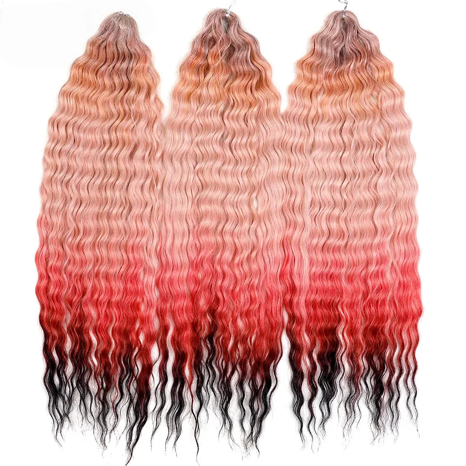 24 Inch Water Wave Crochet Braiding Hair Pink Blonde Synthetic Hair Extensions for Black Women