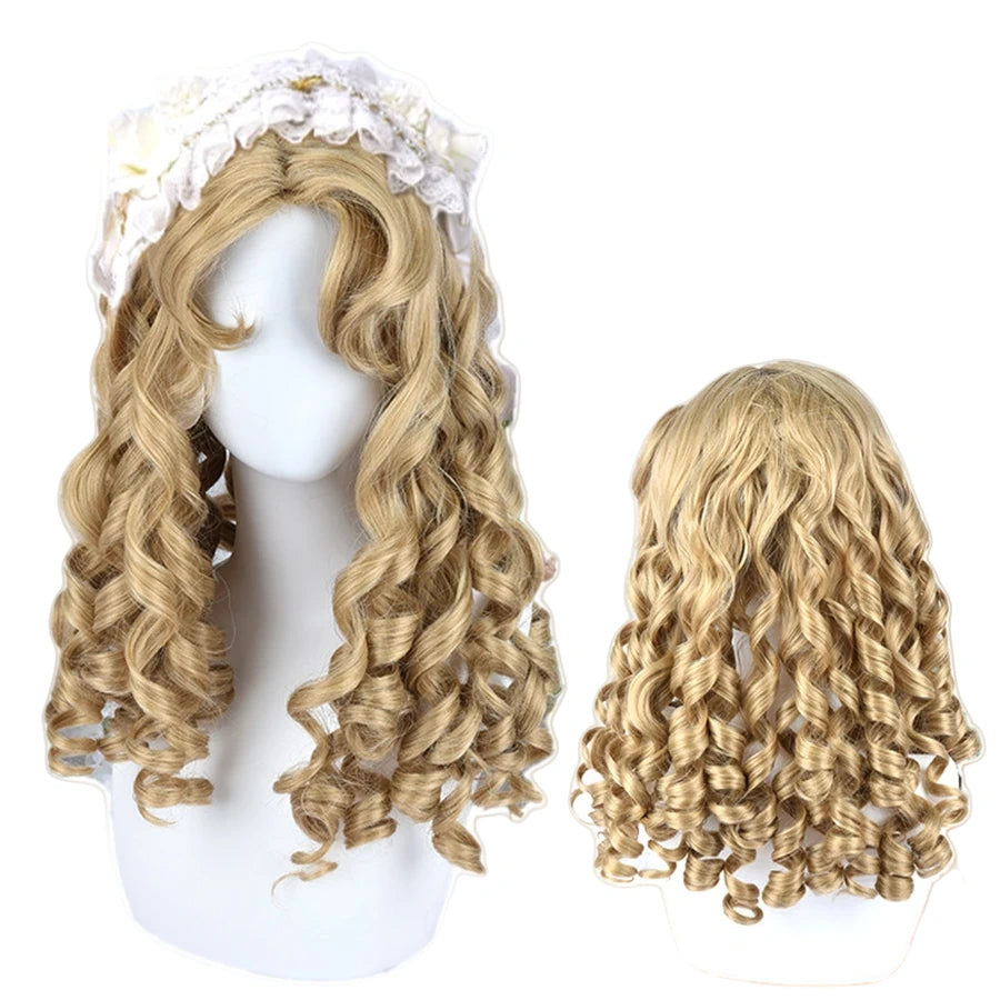 Long Wave Cosplay Wig with Double Ponytail For Women Daily Party Lolita Synthetic Wigs Gold/Chocolate Heat Resistant Hair