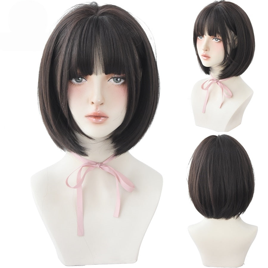 Short Black Bob Wig with Bangs – Synthetic Heat-Resistant Daily Wear Wig