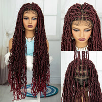 36 Inch Synthetic Braided Hair Wig Full Lace Ombre Colored Hair Wig for Black Women Box Braids Twisted Hairstyle Wigs