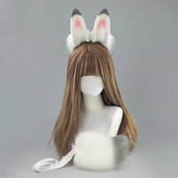 Furry Bunny Ears Headband Lolita Realistic Tail Set Cute Plush Cosplay Animal Tail Props Party Animal Tails Cosplay Costume
