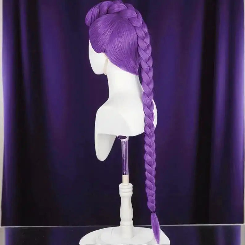 Anime Inspired Purple Braided Ponytail Wig – Long High Ponytail Cosplay Wig with Bangs Synthetic Hair