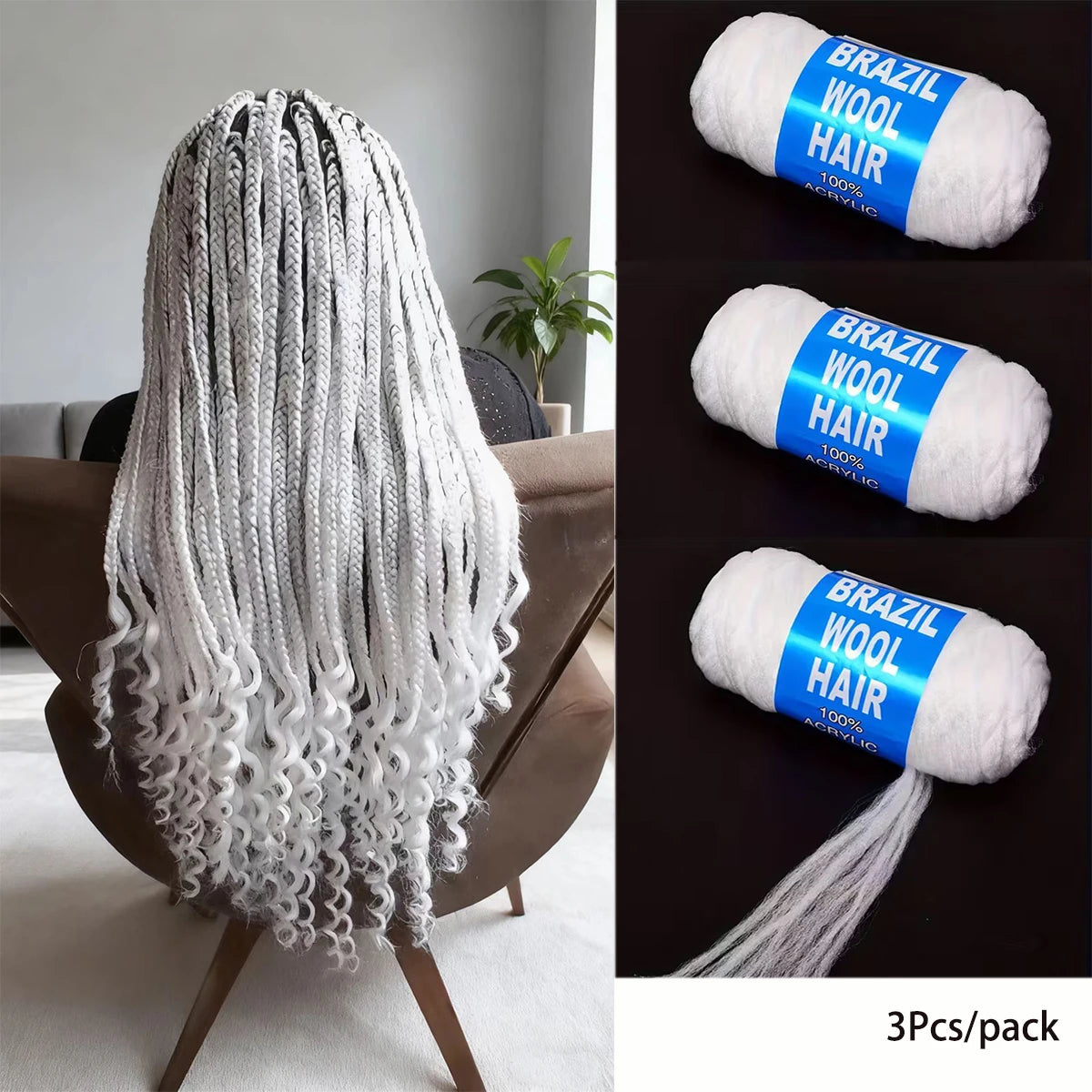 Brazilian Wool Braiding Hair | Acrylic Yarn for Crochet Braids Perfect for Senegalese twists, Senegal twist braids, and protective hairstyles