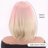 Vibrant Pink to Gold Gradient Shoulder-Length Layered Straight Bob Wig Smooth Silky Chic Street Style synthetic wig