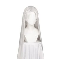 100cm Long Silver Grey Cosplay Wig – Styled Heat-Resistant Synthetic Hair with Wig Cap for Costume & Party