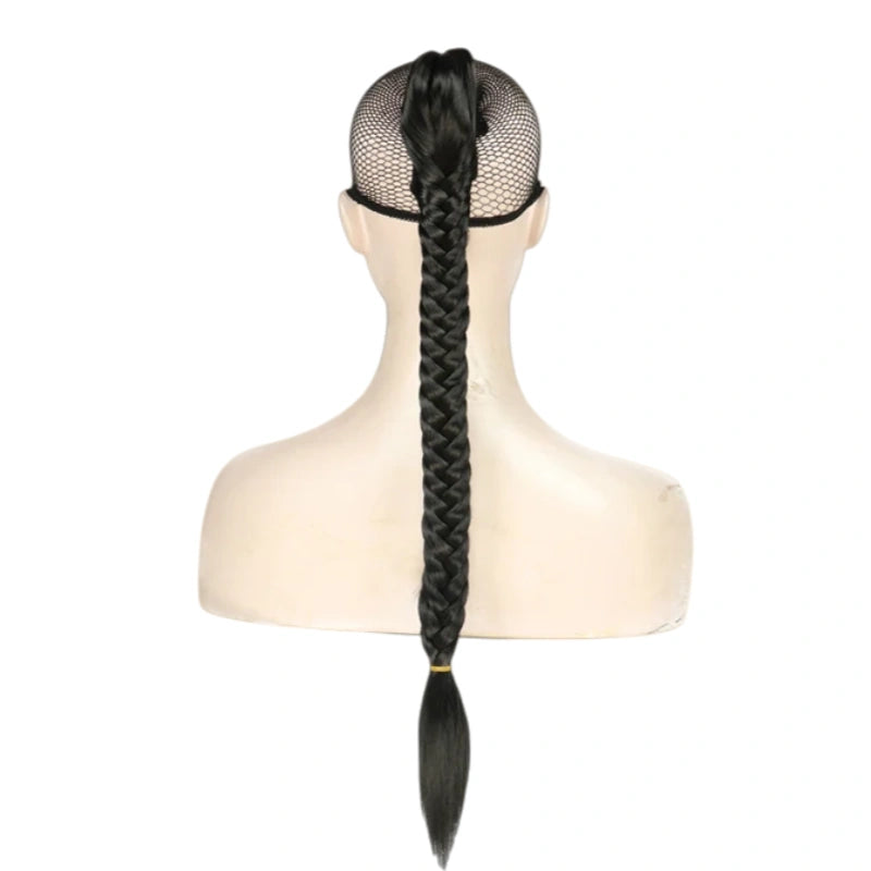 Synthetic Long Fishtail Bubble Braid Ponytail – Claw Clip-In Lantern Tail Hairpiece for Women
