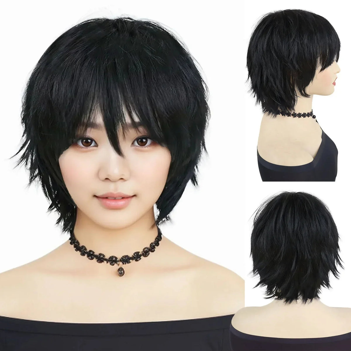 Short Pink Straight Synthetic Cosplay Wig with Bangs – Costume Wig for Women