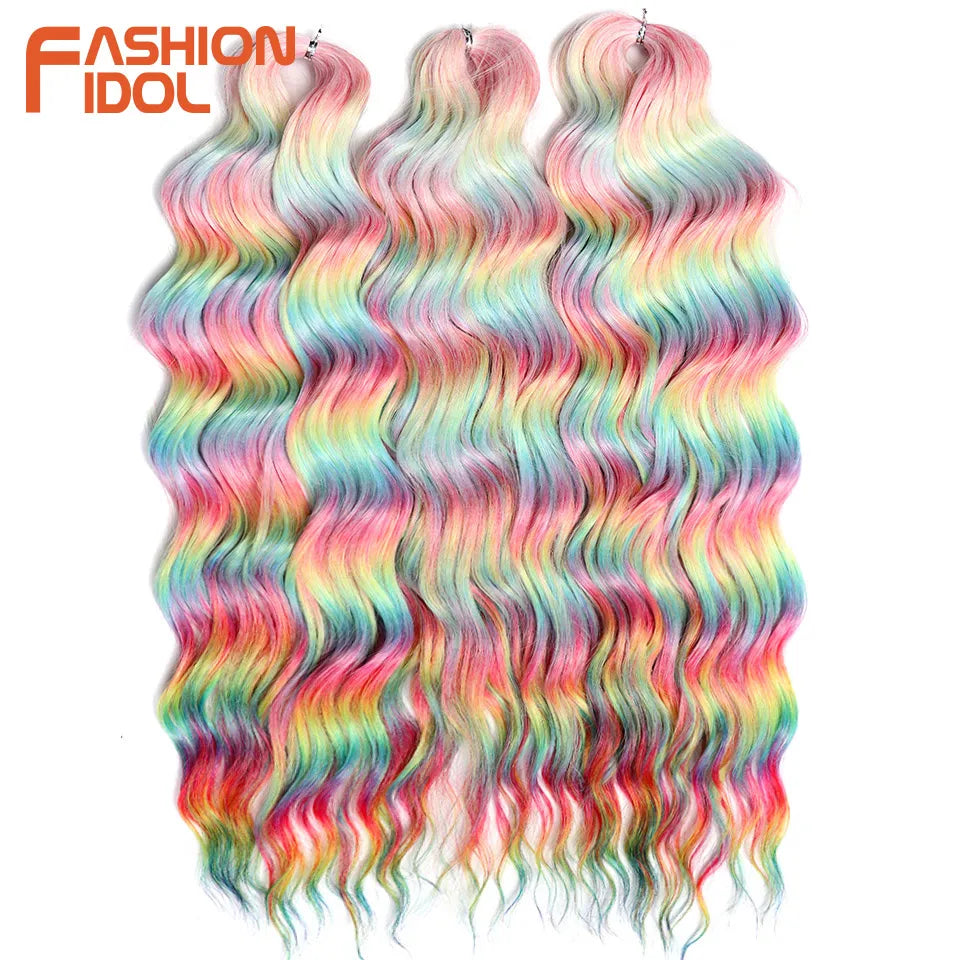 24 Inch Synthetic Hair Water Wave Braiding Hair Extensions Ombre Blonde Deep Wave Afro Curl Twist Crochet Hair for Women