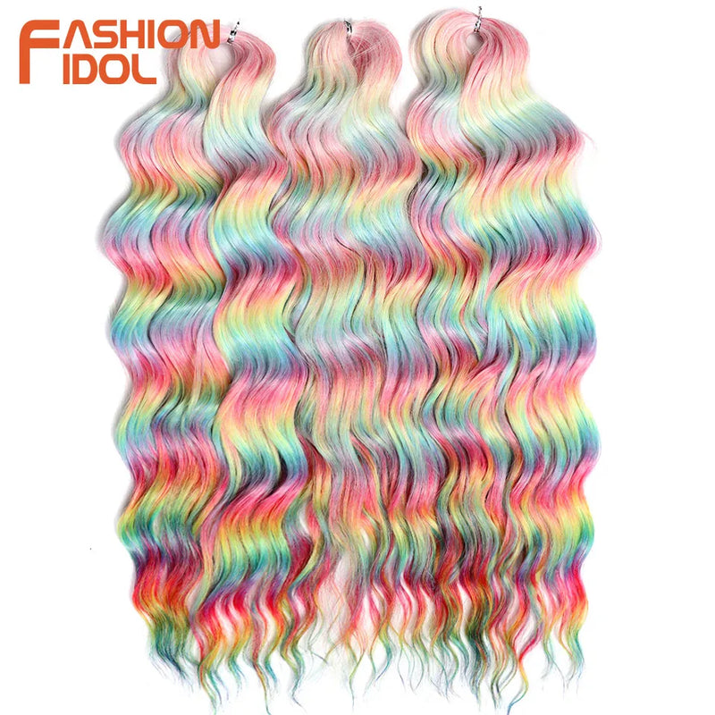 24 Inch Synthetic Hair Water Wave Braiding Hair Extensions Ombre Blonde Deep Wave Afro Curl Twist Crochet Hair for Women
