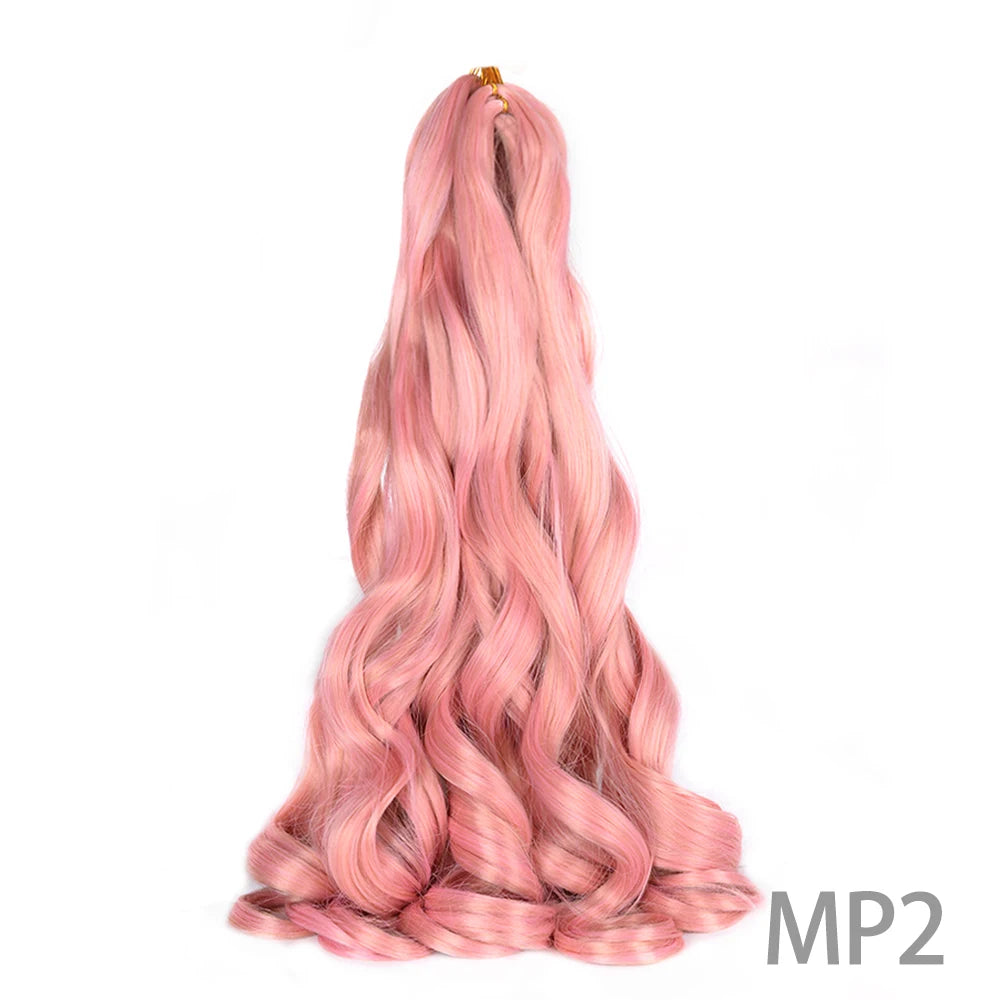 1B/Pink 24" Synthetic French Curly Braiding Hair Pre Stretched Loose Wavy Spiral Curl Crochet Braids Hair Extensions for Women
