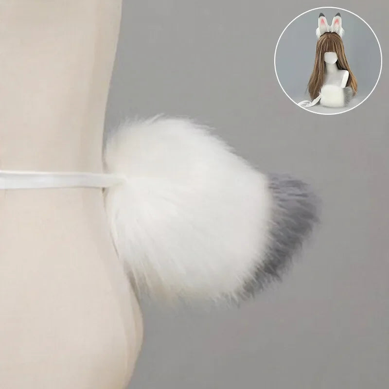 Furry Bunny Ears Headband Lolita Realistic Tail Set Cute Plush Cosplay Animal Tail Props Party Animal Tails Cosplay Costume