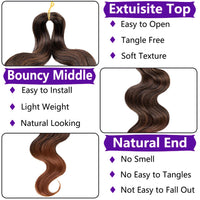 24 Inch Body Wave Braiding Hair French Curl for Goddess Box Braids Crochet Hair Braids Synthetic Hair Extensions（3pcs，T30#）