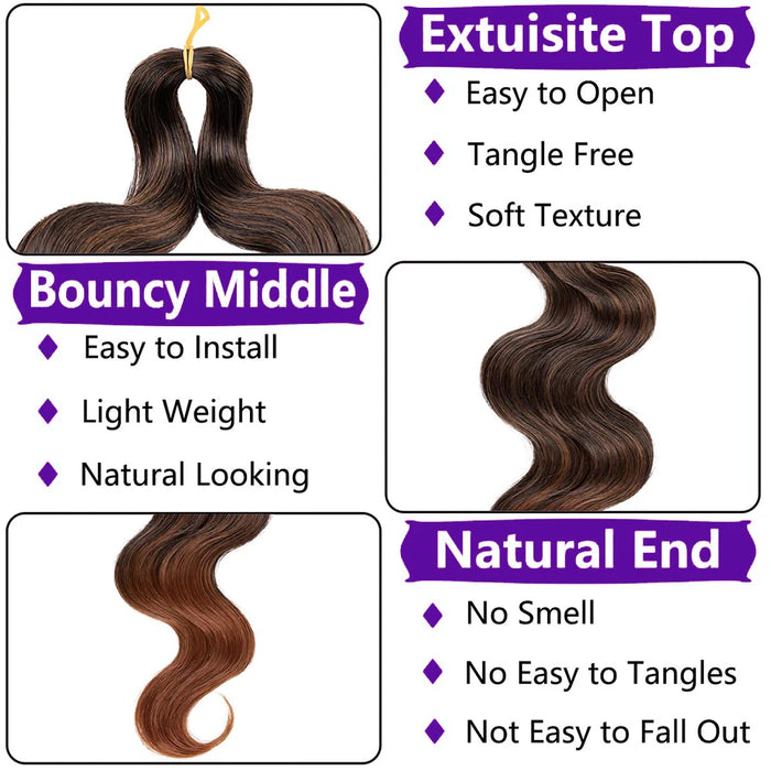 24 Inch Body Wave Braiding Hair French Curl for Goddess Box Braids Crochet Hair Braids Synthetic Hair Extensions（3pcs，T30#）