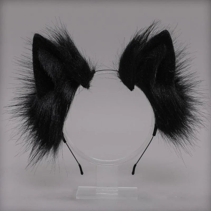 Plush Cat Ears Realistic Lolita Headband Cat Tail Cosplay Accessories Hand-made Simulation Animal Ears Halloween Headwear Kawaii