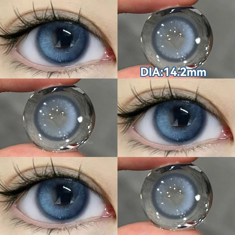 OVOLOOK-1 Pair Halloween Contact Lenses Beauty Eye Color Lenses Cosplay Pupils Myopia Lens with Prescription Natural Blue Lens