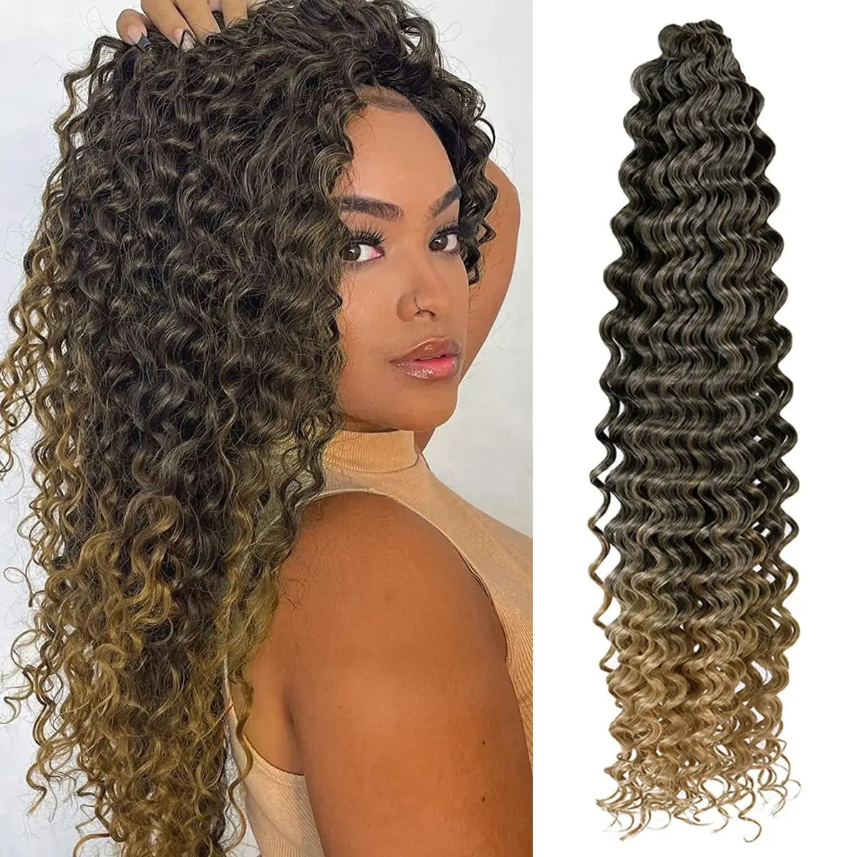 Long Deep Wave Braiding Hair 28 Inch Ocean Wave Crochet Hair Synthetic Deep Curly Crochet Hair Extensions For Black Women
