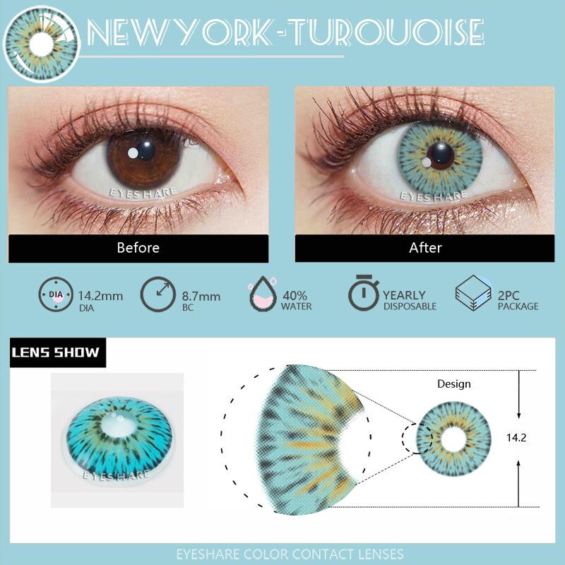 EYESHARE コスプレカラーコンタクトレンズ目 2 個ブルーグリーンカラーレンズレンズ年間美容瞳孔メイク EyeContact レンズ