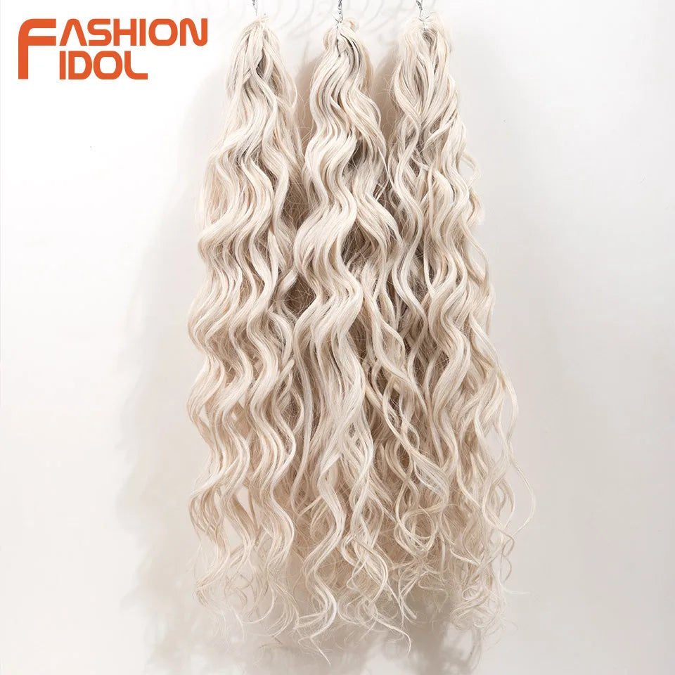24inch 300g/3pcs Ombre Pink Orange Red Crochet Hair Extensions Total Heat Resistant Synthetic Wavy Braiding Hair