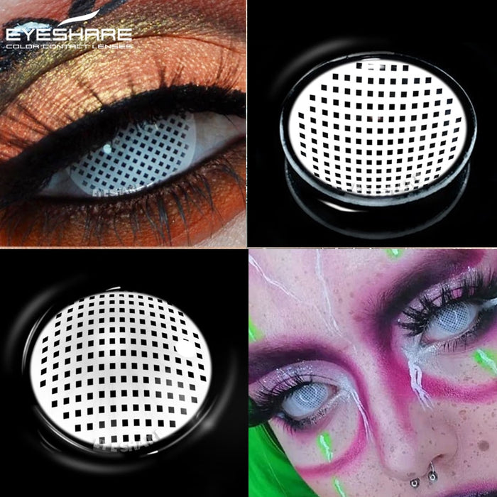 1Pair Cosplay Colored Contact Lenses for Eyes White Mesh Contact Lens Red Crazy Lenses for Halloween Eye Contact Lenses