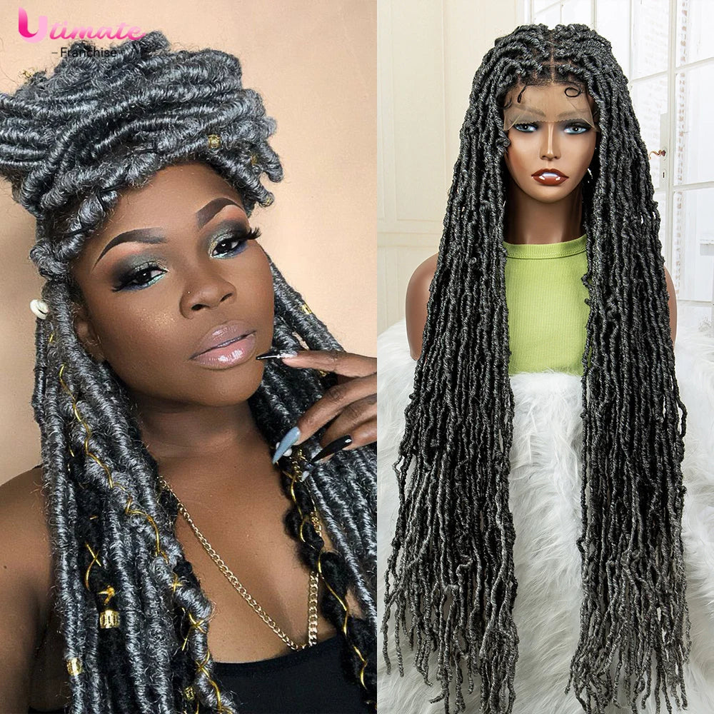 36 Inch Synthetic Braided Hair Wig Full Lace Ombre Colored Hair Wig for Black Women Box Braids Twisted Hairstyle Wigs