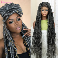 36 Inch Synthetic Braided Hair Wig Full Lace Ombre Colored Hair Wig for Black Women Box Braids Twisted Hairstyle Wigs