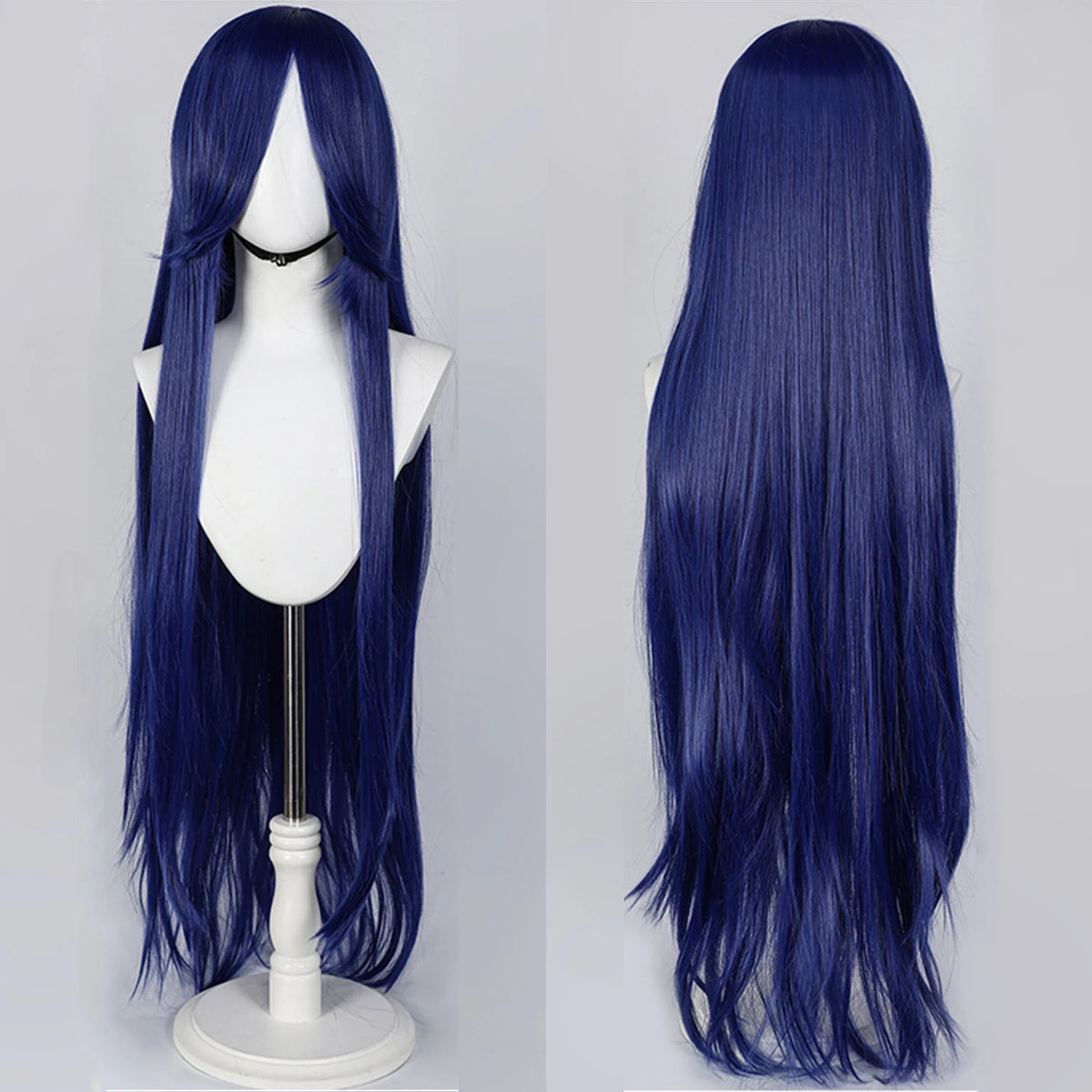 100cm Long Straight Synthetic Wig with Bangs – Pink Purple Cosplay Wig for Women