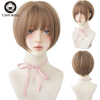 7JHH WIGS Black Short Bob Wig for Girl Daily Wear Synthetic Wig New Style Natural Supple Summer  Heatresistant Wig With Bangs