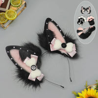 Hand-made Realistic Fluffy Fox Ear Headwear Faux Fur Wolf  Tail Plush Cat Claw Gloves Lolita Anime Exhibition Cosplay Props