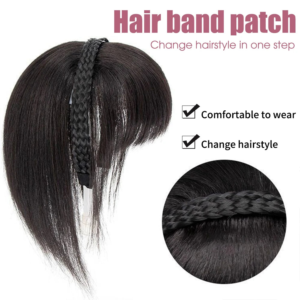 Clip-In Bangs Headband – Synthetic Fake Fringe Hair Extension with Invisible Natural Clips for Women