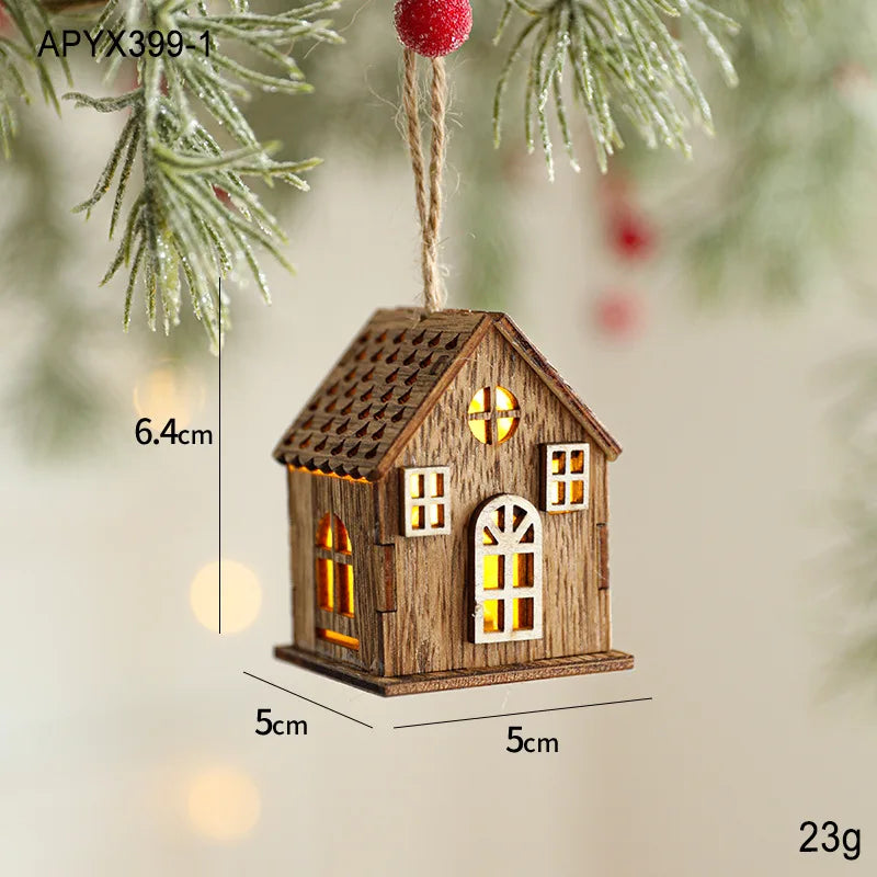 Christmas LED Light Wooden House Luminous Cabin Christmas Decorations Home Decor Night Lamp Pendant Prop LED Candle Gift