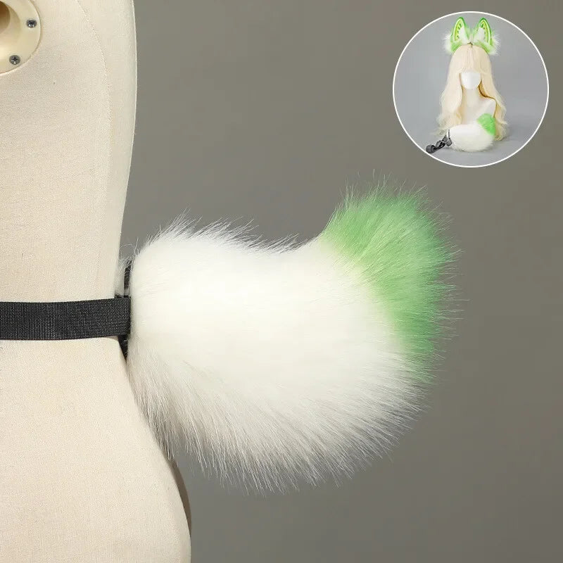 Furry Bunny Ears Headband Lolita Realistic Tail Set Cute Plush Cosplay Animal Tail Props Party Animal Tails Cosplay Costume