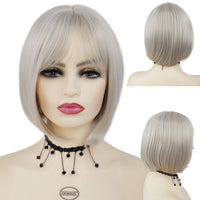 Short Bob Wigs Synthetic Silky Straight Hair Wig with Bangs for White Women Cosplay Natural Nice Looking Pink Lolita Wigs Girls