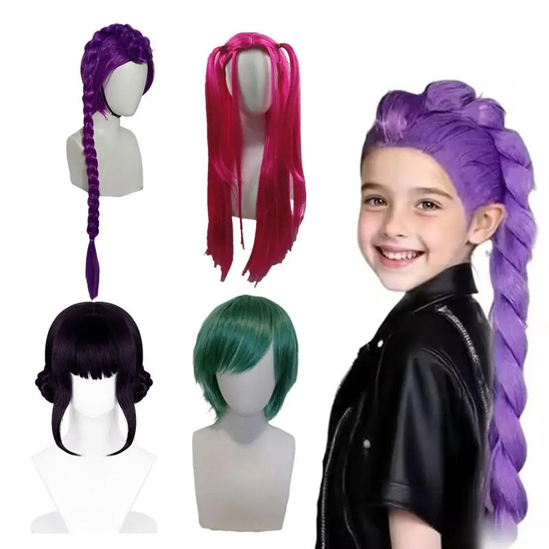 Cosplay Wigs Purple Long Hair Cosplay Wig With Full Head Cover Christmas Party Costume Demon Hunters Anime Prop