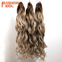 24inch 300g/3pcs Ombre Pink Orange Red Crochet Hair Extensions Total Heat Resistant Synthetic Wavy Braiding Hair