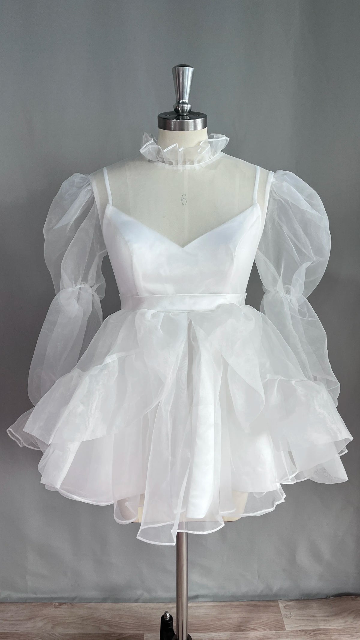 Simple Short Wedding Dress 2023 Long Puff Sleeves High Neck A-Line Mini Tulle Bridal Gowns Knee-Length Formal Vestidos De Novia