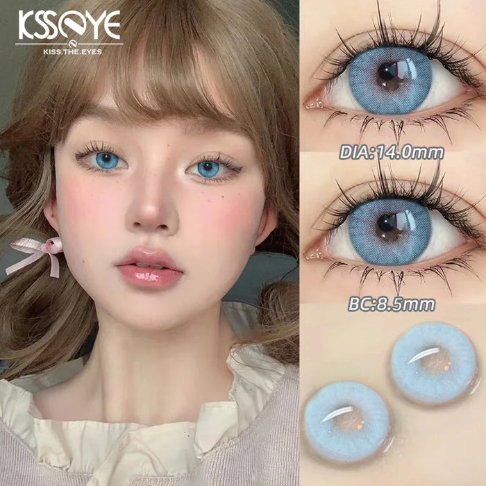 KSSEYE 1 Pair Korean Lenses Colored Contact Lenses  Myopia Beauty Pupil Soft Blue Lens