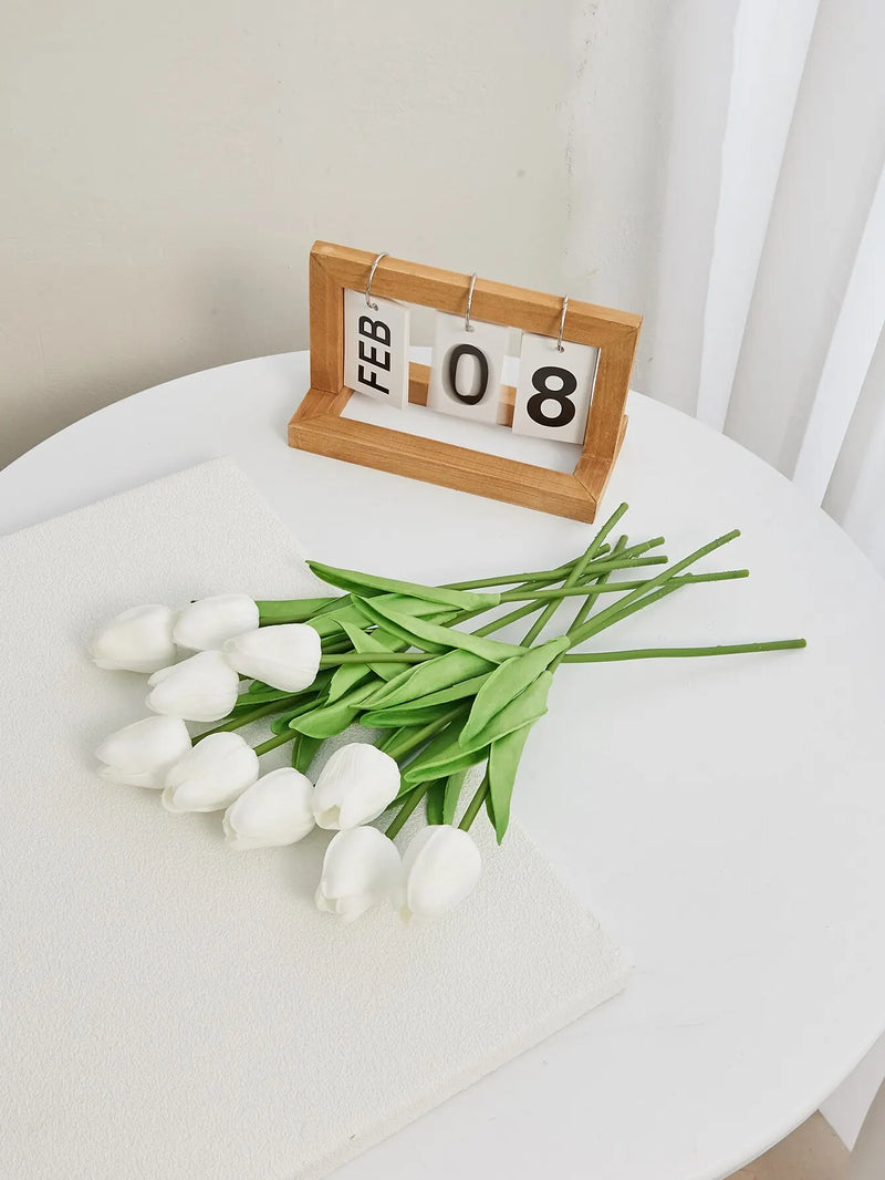White Tulip Simulation Feel Tulip Flower Home Decoration Ornaments Wedding Photography Props Fake Flowers 10pcs/20pcs