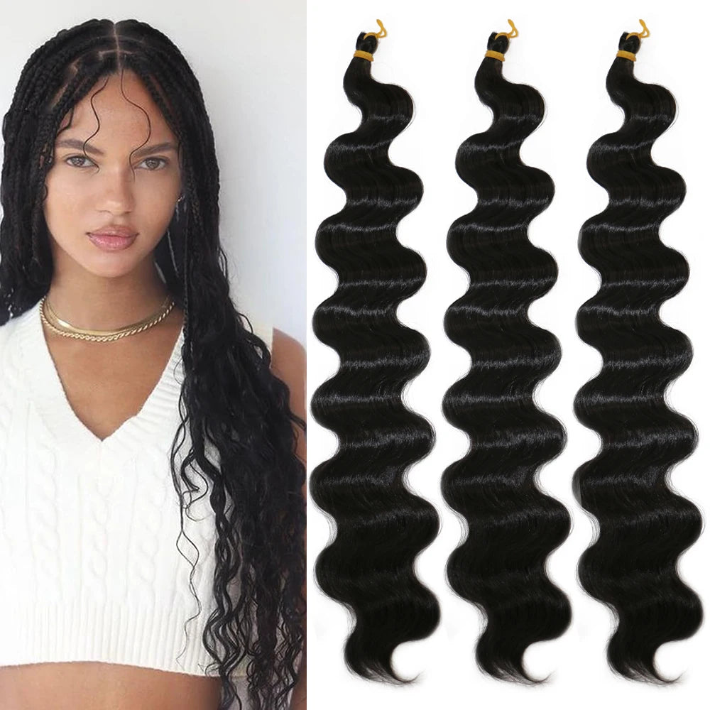 24 Inch Body Wave Braiding Hair French Curl for Goddess Box Braids Crochet Hair Braids Synthetic Hair Extensions（3pcs，T30#）