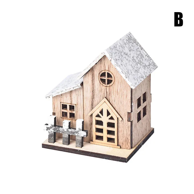 Christmas LED Light Wooden House Luminous  Christmas Decorations Kids Gift
